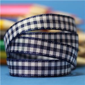 10mm Gingham Ribbon - Navy